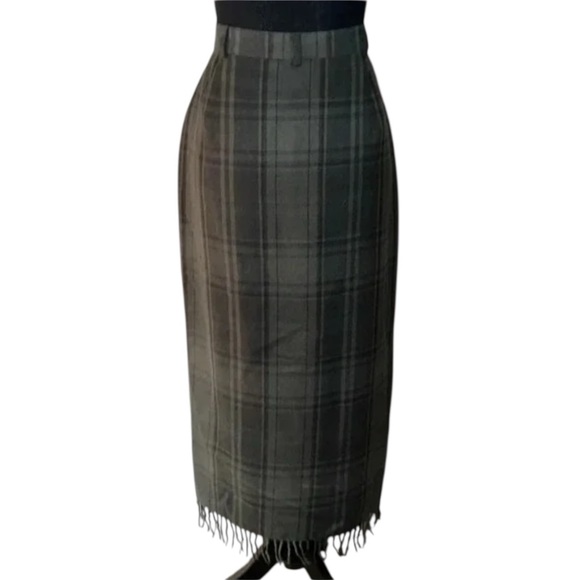Lauren Ralph Lauren Plaid Wool Fringe Midi Skirt Olive Green Women’s 18W - Picture 3 of 10